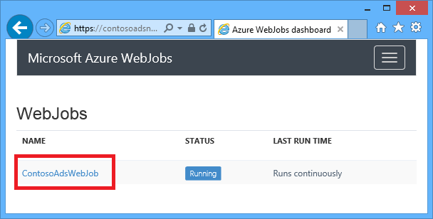 Fare clic su ContosoAdsWebJob