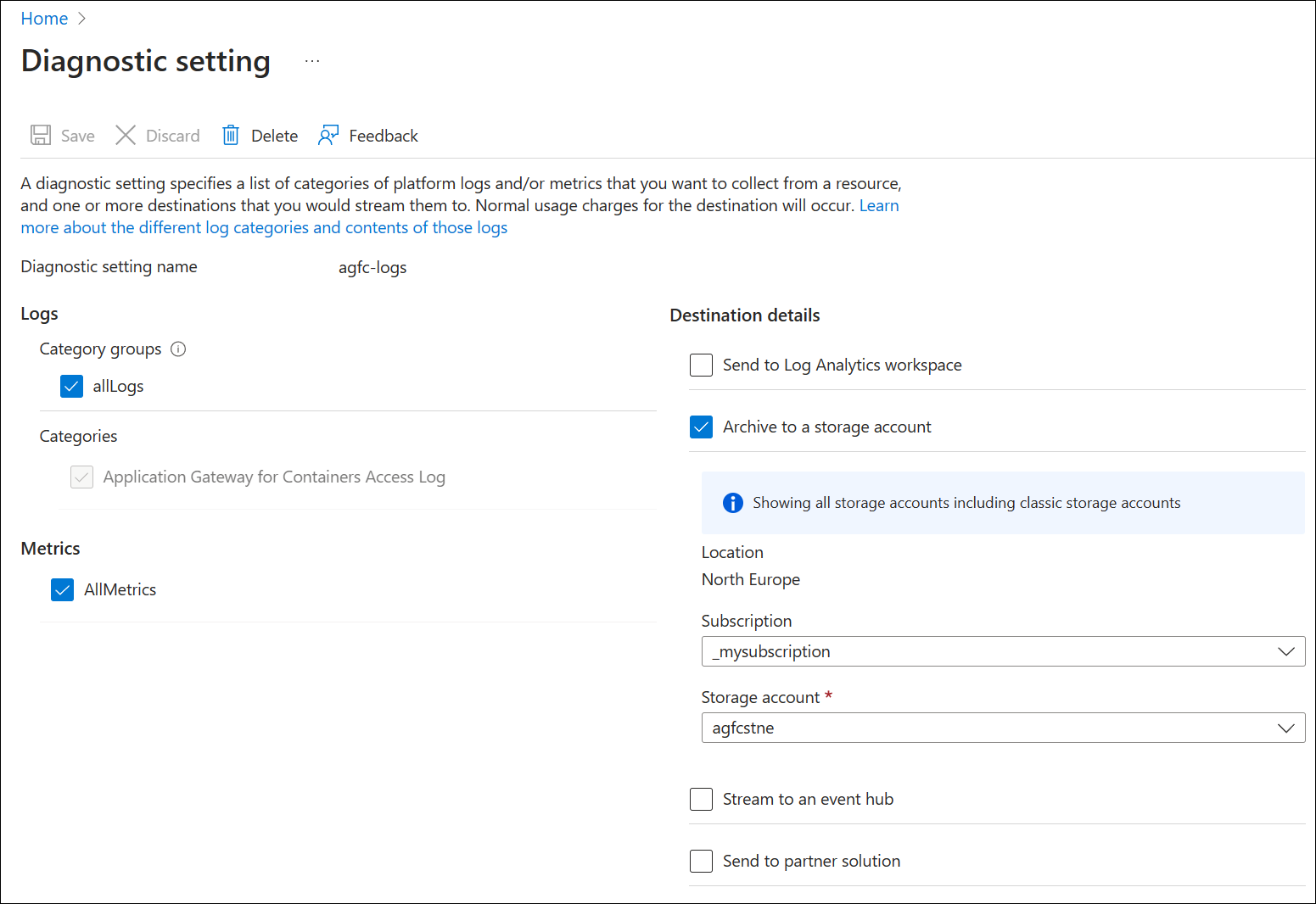 Configurare log di diagnostica