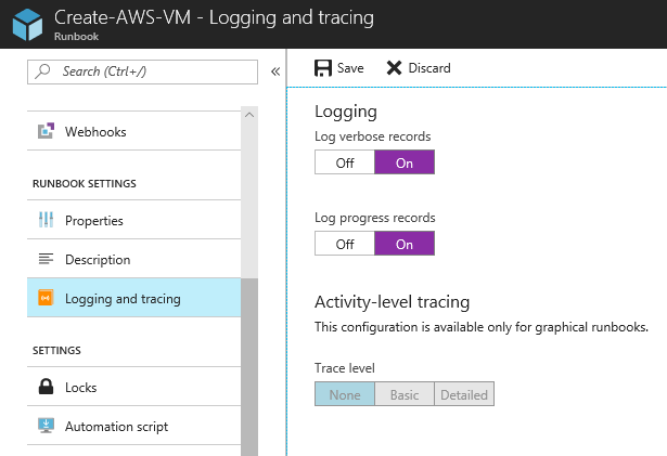 Registrazione e traccia per i runbook