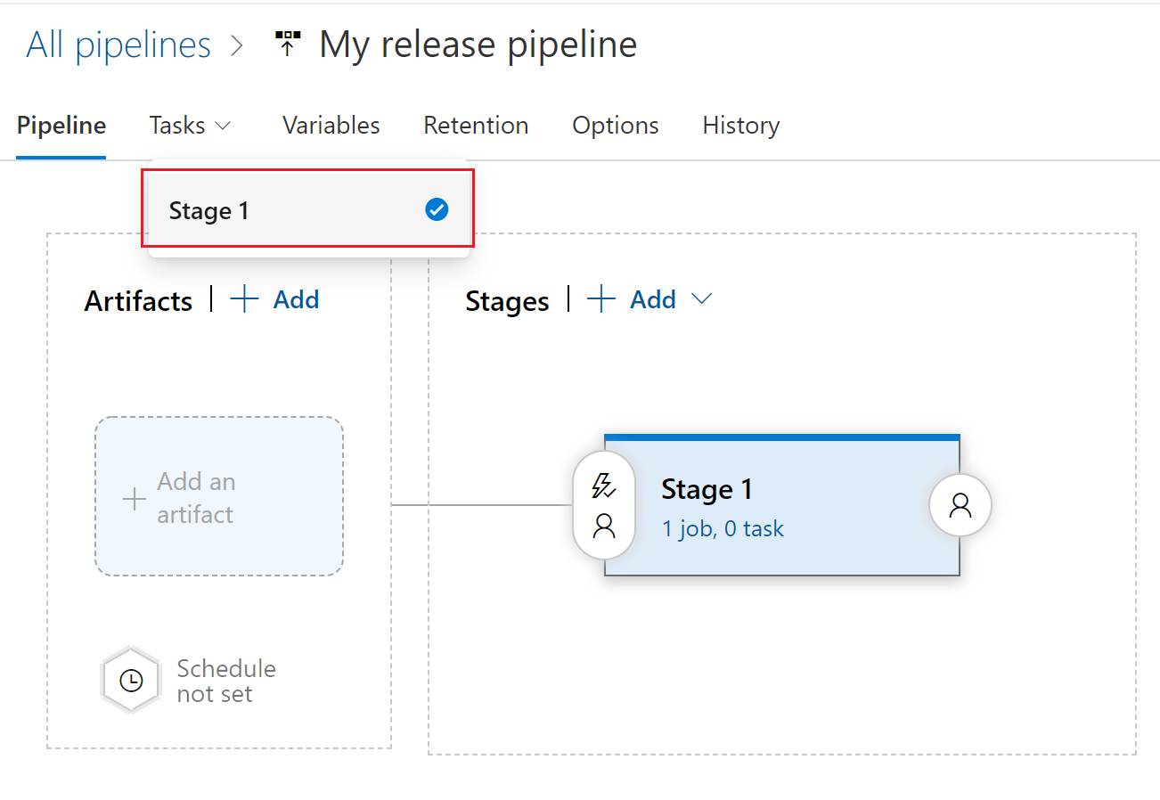 Screenshot che mostra la fase selezionata nell'elenco a discesa Attività.