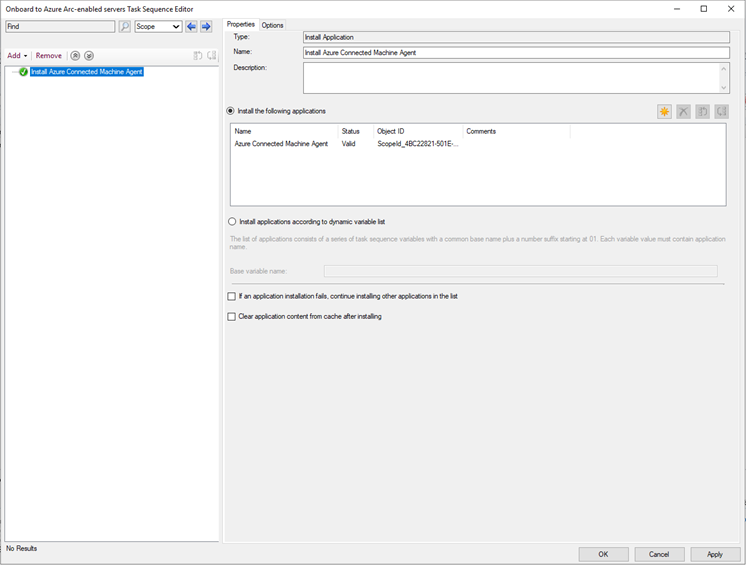 Screenshot che mostra una sequenza di attività in fase di modifica in Configuration Manager.