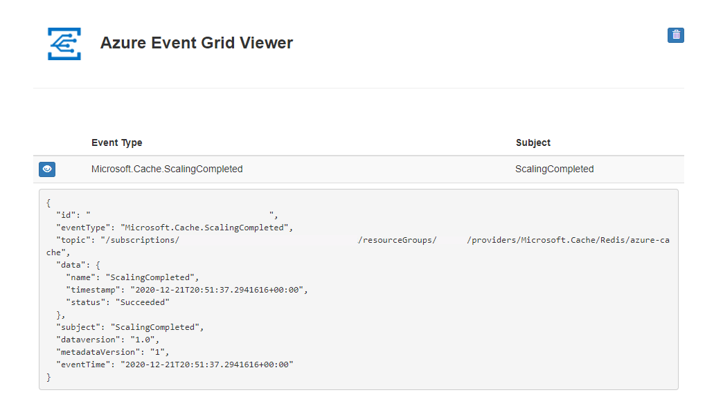 Ridimensionamento del Visualizzatore della Griglia di eventi di Azure in formato JSON.