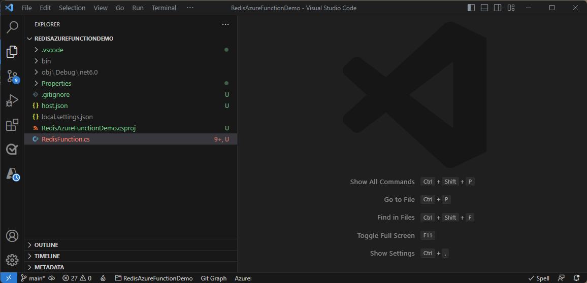 Screenshot di un'area di lavoro in VS Code.