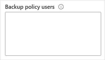 Screenshot del campo Utenti criteri di backup che mostra un campo di input di testo vuoto.