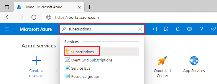 Screenshot della casella di ricerca del portale di Azure con 