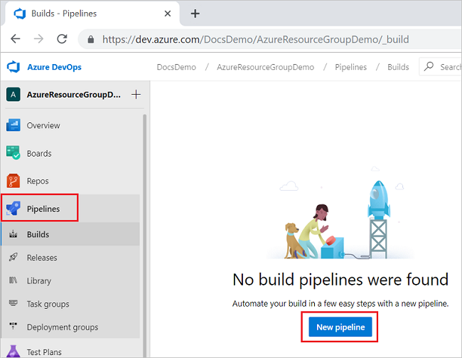 Screenshot del pulsante Aggiungi nuova pipeline