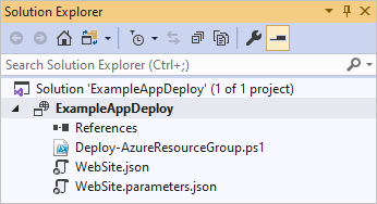 Screenshot di Esplora soluzioni di Visual Studio che mostra i file di progetto di distribuzione del gruppo di risorse.