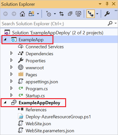 Screenshot di Esplora soluzioni di Visual Studio che mostra entrambi i progetti nella soluzione.