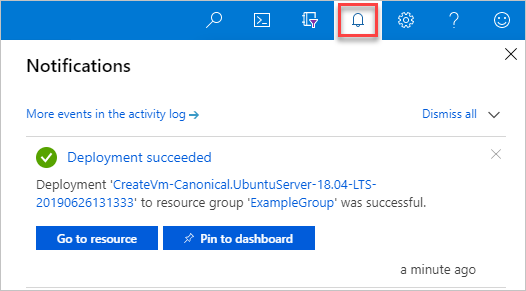 Screenshot della visualizzazione della notifica di distribuzione in portale di Azure