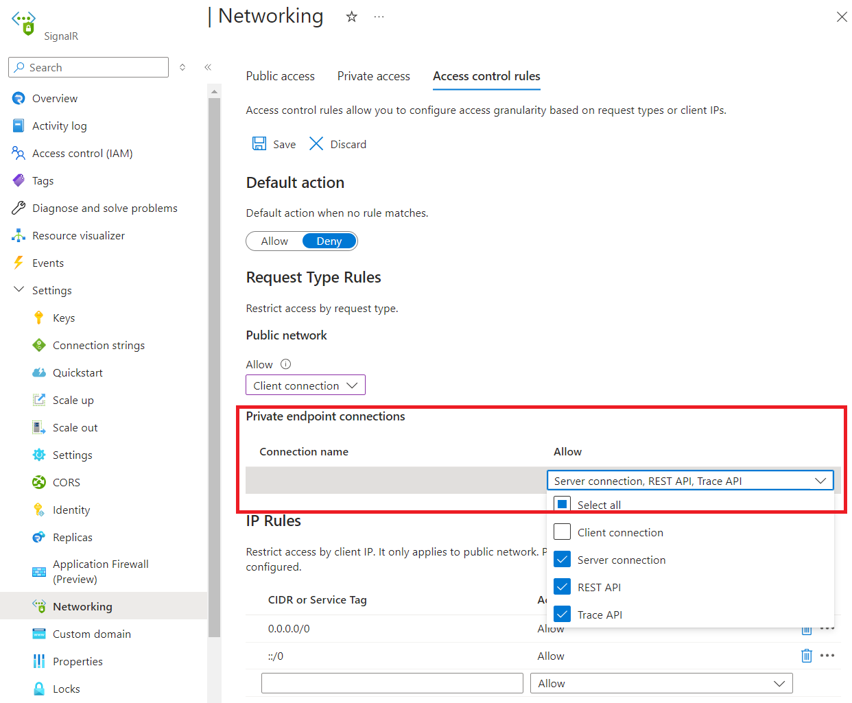 Modificare l'ACL dell'endpoint privato nel portale 