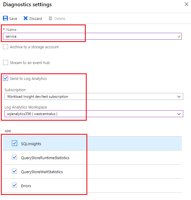 Configurare la diagnostica per i database dell'istanza.