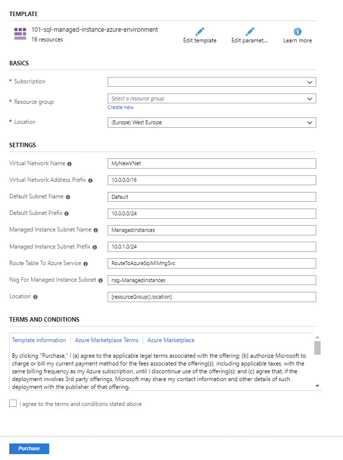 Modello di Resource Manager per configurare la rete di Azure