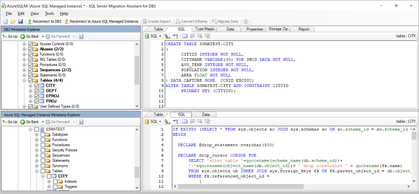 Screenshot che mostra la comparazione e l’analisi della struttura dello schema per identificare i potenziali problemi.