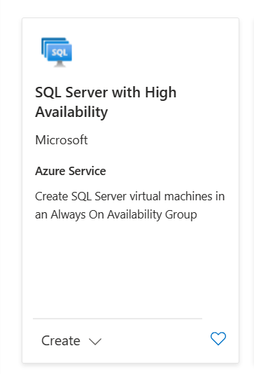 Screenshot del portale di Azure che mostra il riquadro marketplace per SQL Server con disponibilità elevata.