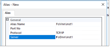 Usare il nome completo dell'istanza quando si configura un alias di rete per un'istanza denominata.