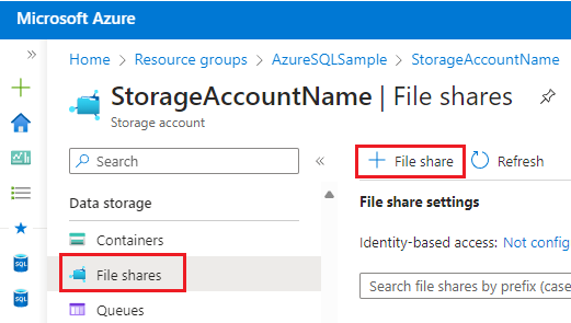 Screenshot che mostra l'opzione Creazione di una condivisione file nel portale di Azure.