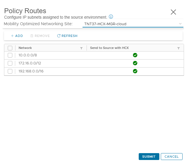 Screenshot che mostra il flusso del traffico in uscita con route predefinite basate su criteri.