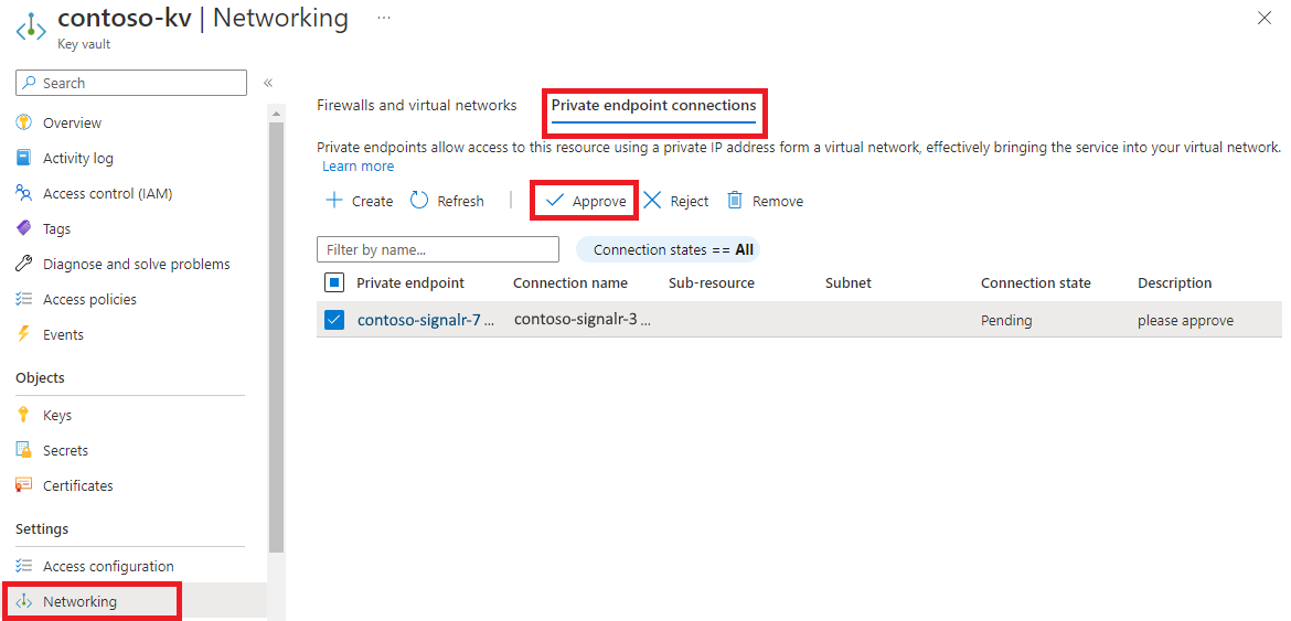 Screenshot del portale di Azure che mostra il riquadro Connessioni endpoint privato.