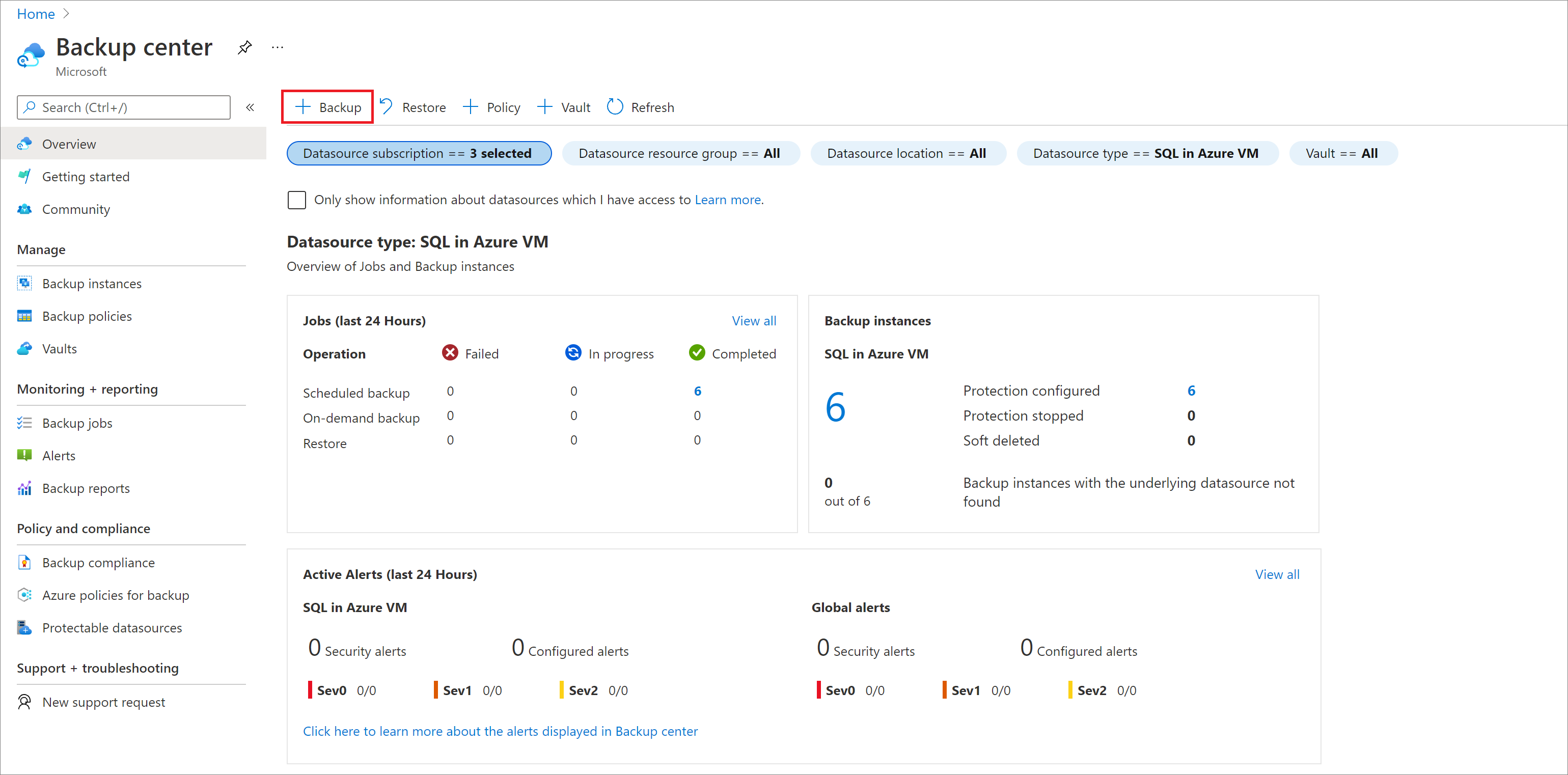 Screenshot che mostra come configurare il backup per file di Azure.