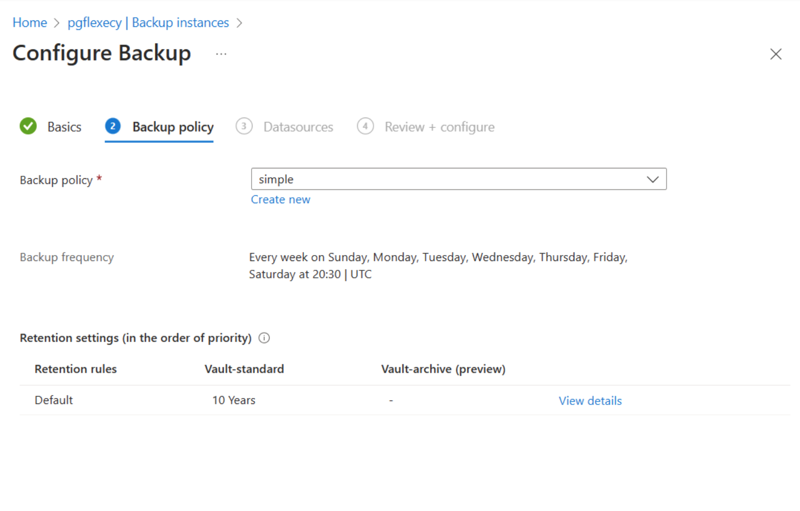 Screenshot che mostra l'opzione per modificare un criterio di backup.