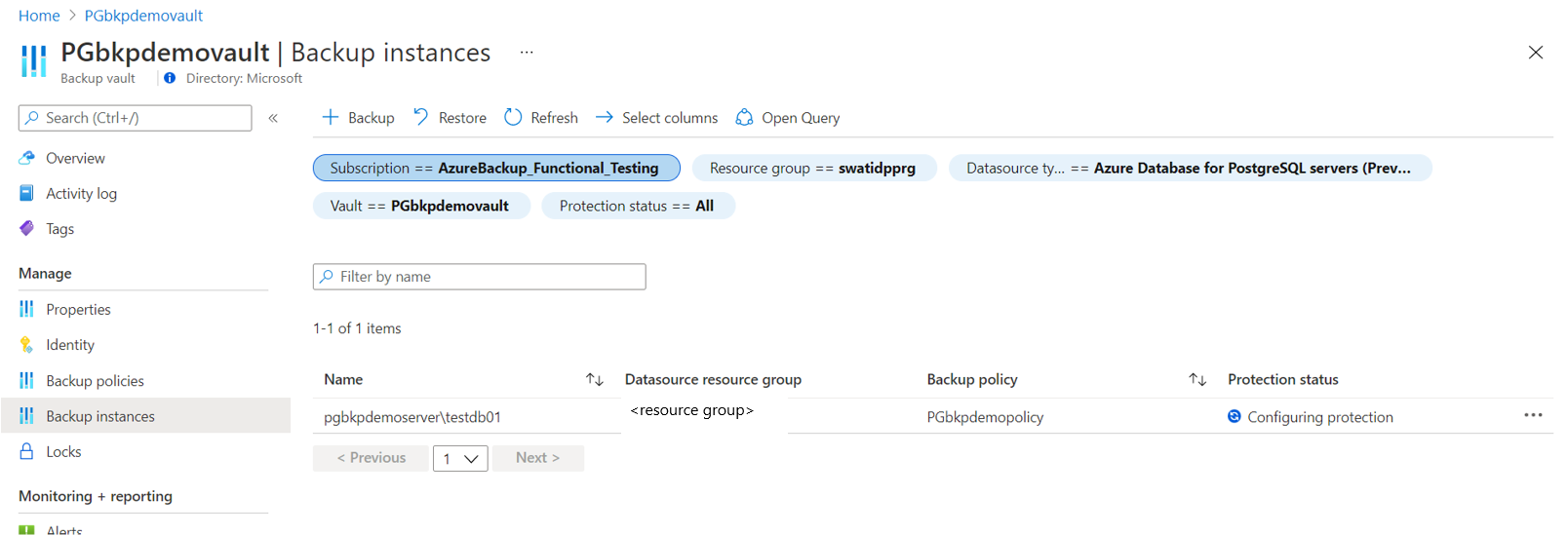 Screenshot che mostra l'invio della configurazione del backup e il rilevamento dello stato di avanzamento.