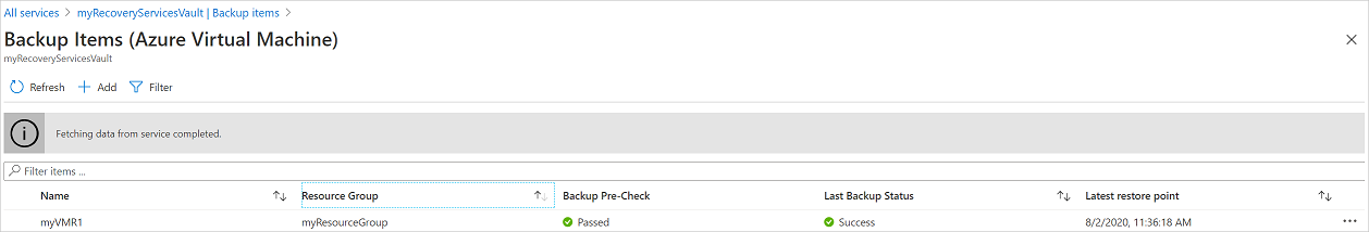 Screenshot che mostra come visualizzare il riquadro Elementi di backup.