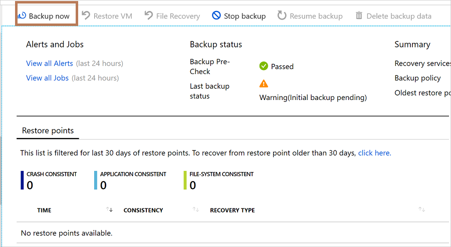 Eseguire un backup su richiesta