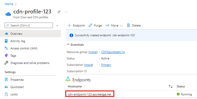 Screenshot dell'endpoint di rete per la distribuzione di contenuti.