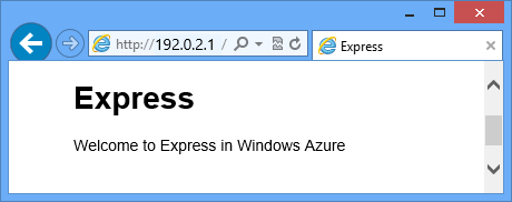 Una finestra del browser in cui la pagina contiene Welcome to Express in Azure