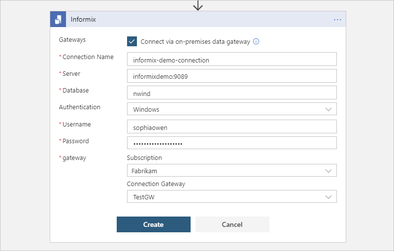 On-premises database connection information