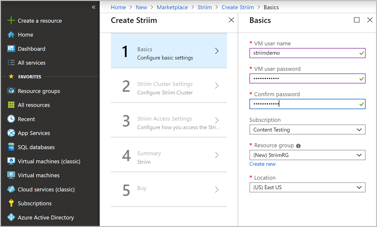 Configurare le impostazioni di base per Striim