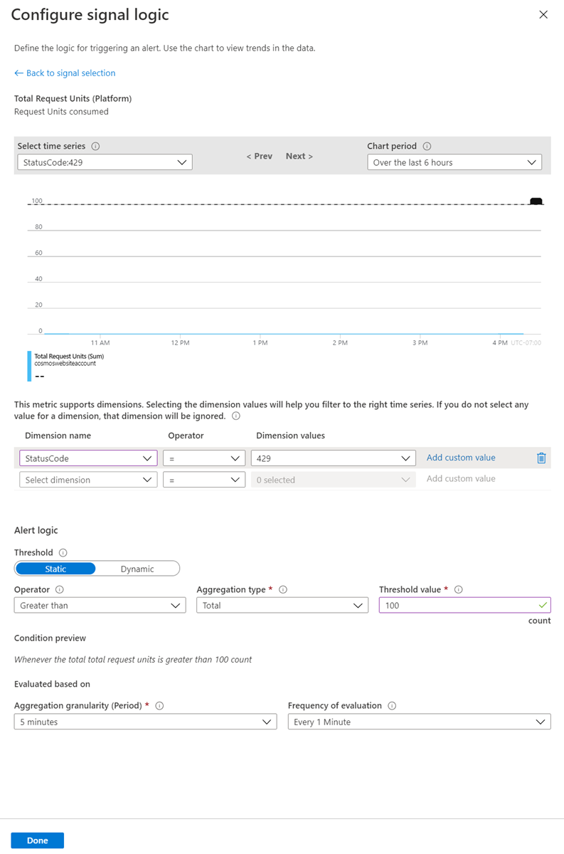 Configurare la logica per ricevere avvisi per le richieste con frequenza limitata/429