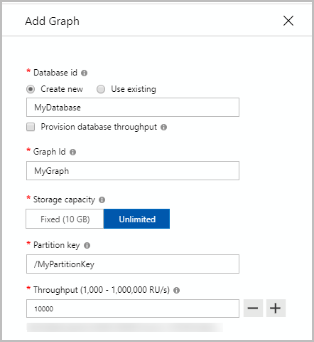 Screenshot dell'API per Gremlin, finestra di dialogo Aggiungi grafo