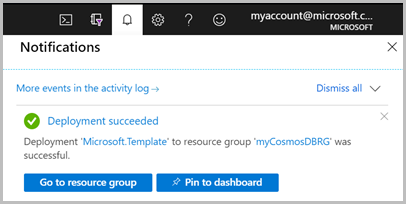 Modello di Resource Manager, integrazione di Azure Cosmos DB, notifica nel portale per la distribuzione