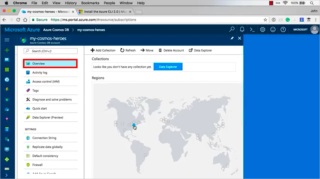 Screenshot che mostra le informazioni generali di un account Azure Cosmos DB.