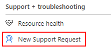 Screenshot dell'opzione Nuova richiesta di supporto nel riquadro della risorsa.