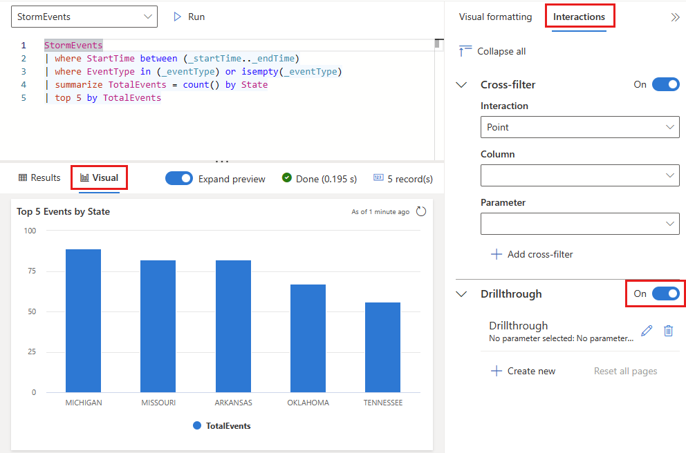 Screenshot della pagina drill-through che mostra l'opzione attiva.