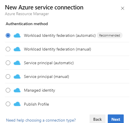 Screenshot che mostra l'opzione di autenticazione per una connessione al servizio Monitoraggio risorse di Azure