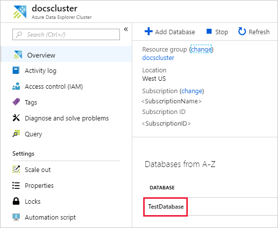 Selezionare database.