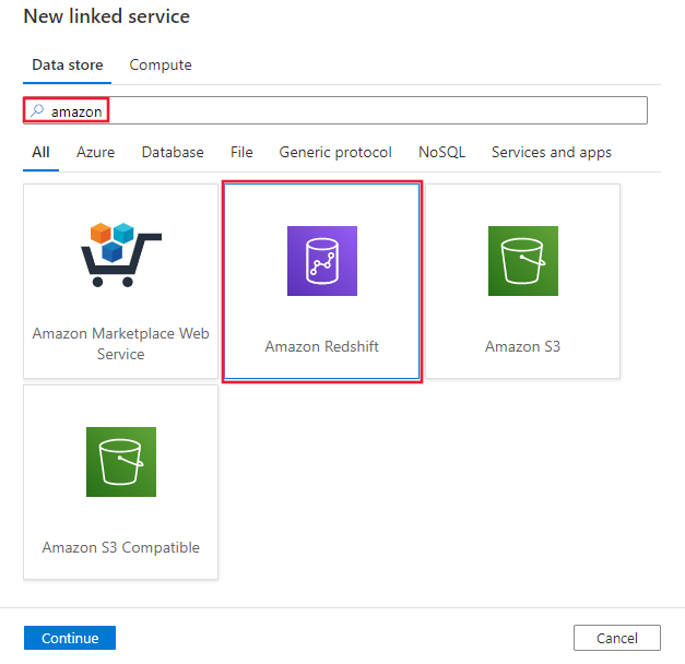 Selezionare il connettore Amazon Redshift.