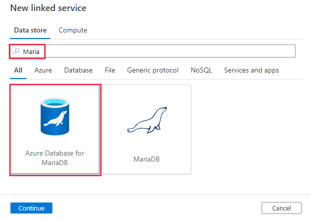 Screenshot del connettore del Database di Azure per MariaDB.