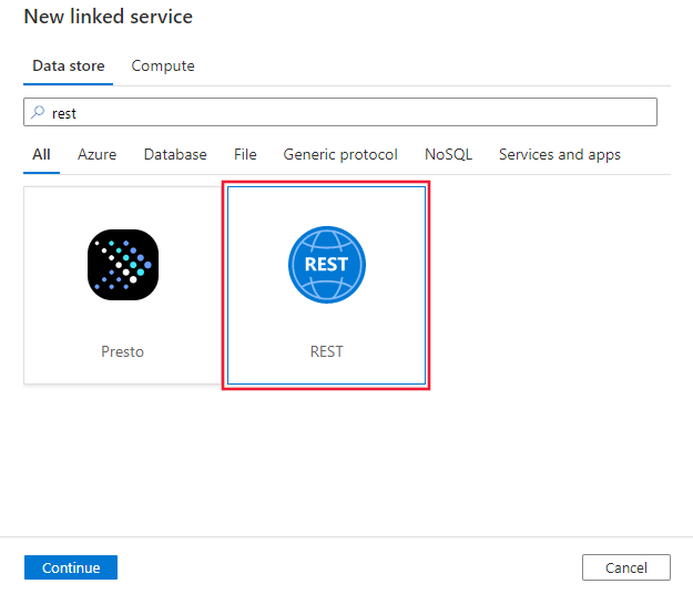 Selezionare il connettore REST.