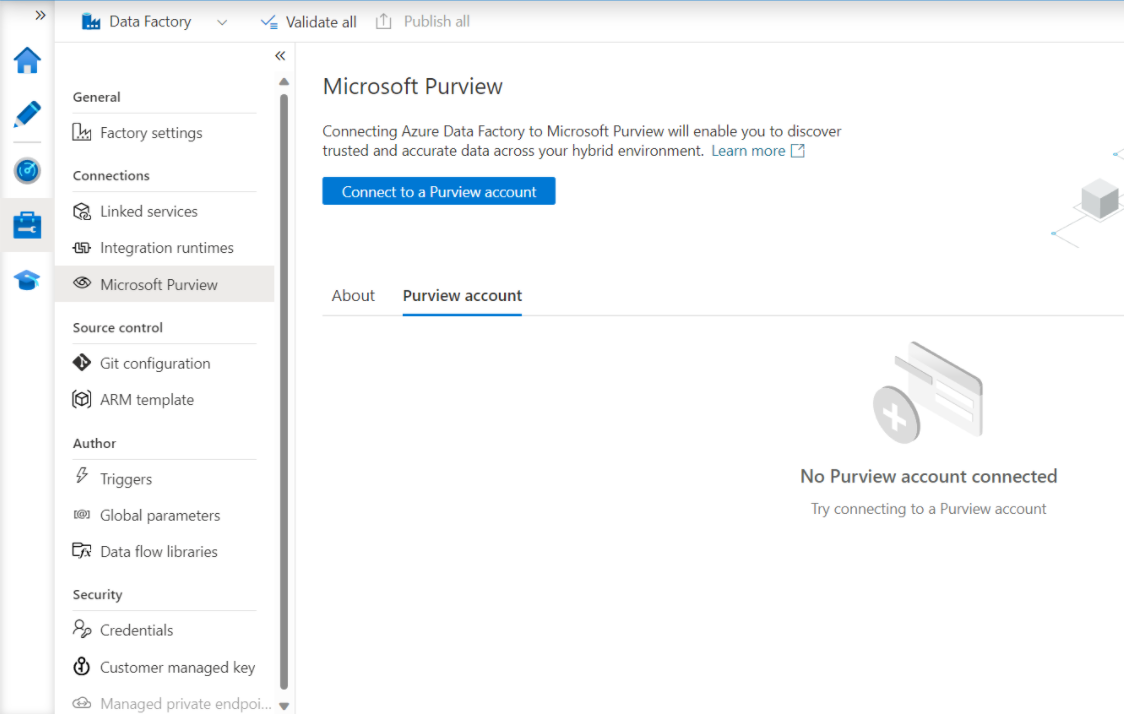 Screenshot per la registrazione di un account Microsoft Purview.