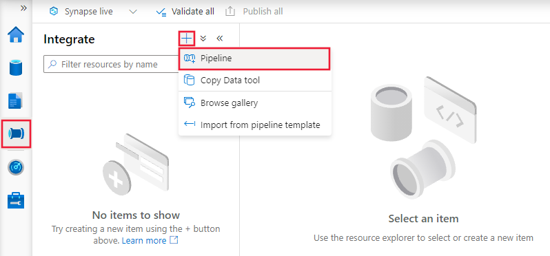 Mostra uno screenshot di come creare direttamente una pipeline vuota.