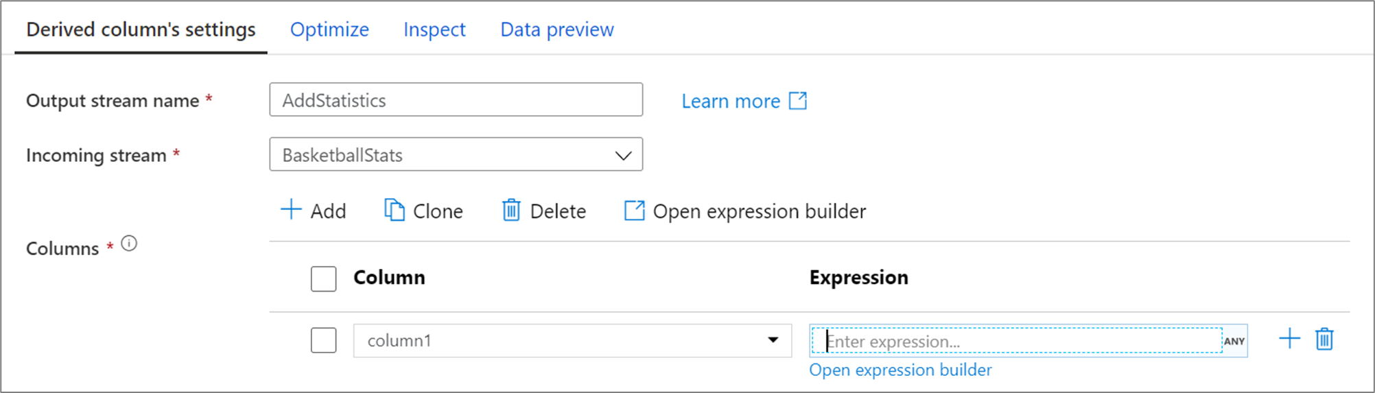 Derived column settings