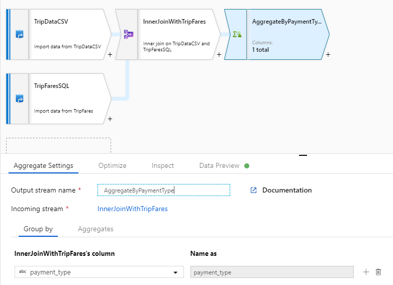 Screenshot del portale di Azure relativo alle impostazioni di aggregazione.