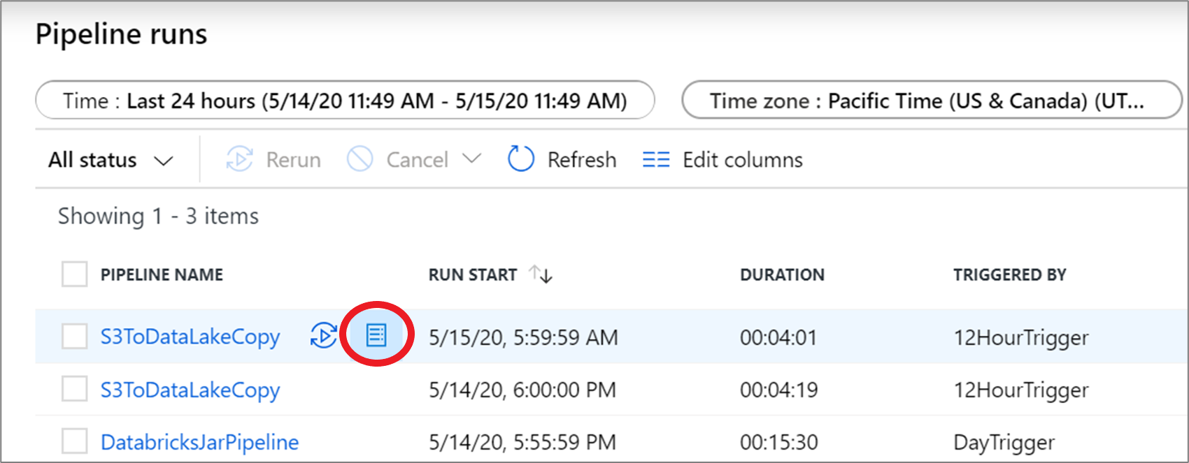 Screenshot che mostra dove è possibile visualizzare le risorse utilizzate da una pipeline.