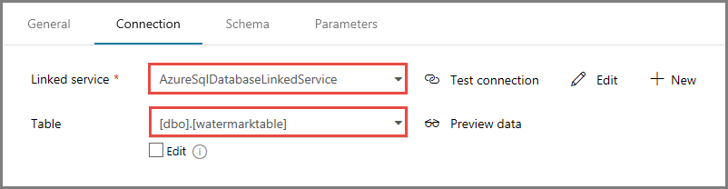 Set di dati limite: impostazioni di connessione