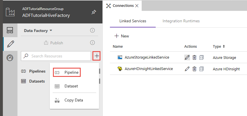 Menu per nuova pipeline