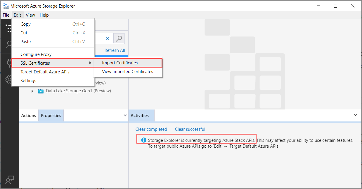 Importare i certificati in Storage Explorer